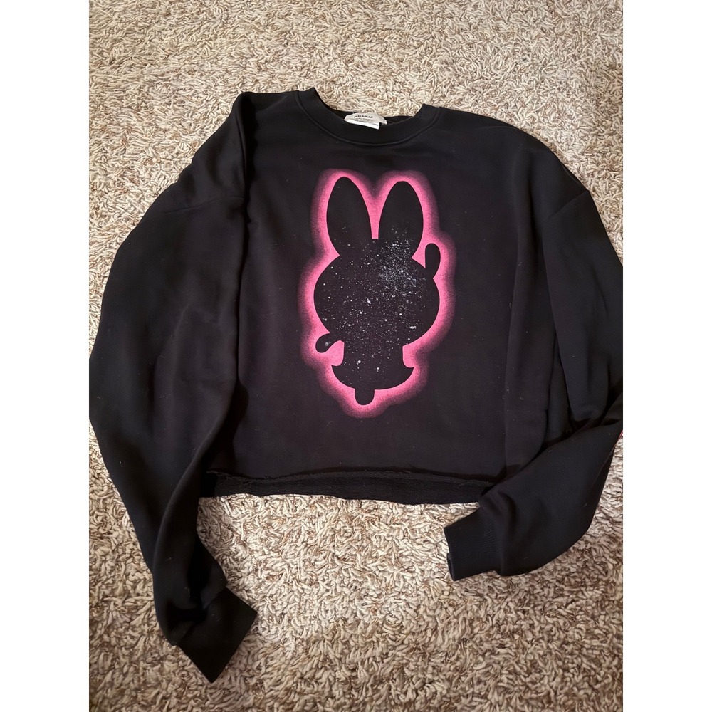 Pull&Bear Powerpuff‎ Girls Cropped Sweatshirt Graphic Bunny Black